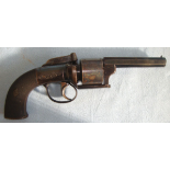MINT, C1840, English Laird's Patent .44" Bore, Transitional 6 Shot Bar Hammer Percussion Revolver.