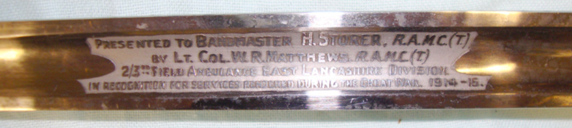 WW1 British Officer's Presentation Sword By M. Willis & Son Sheffield To Bandmaster H.Storer R.A.M.C - Image 2 of 3