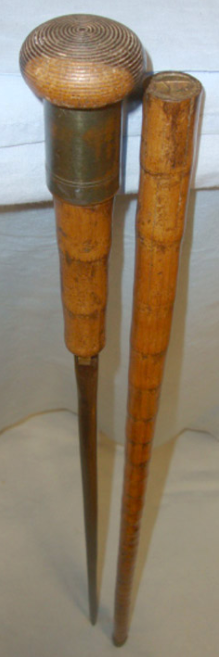 Victorian Era English Gentleman's Cane Sword Stick With Brass Fittings Marked ÔBernard 4 Church