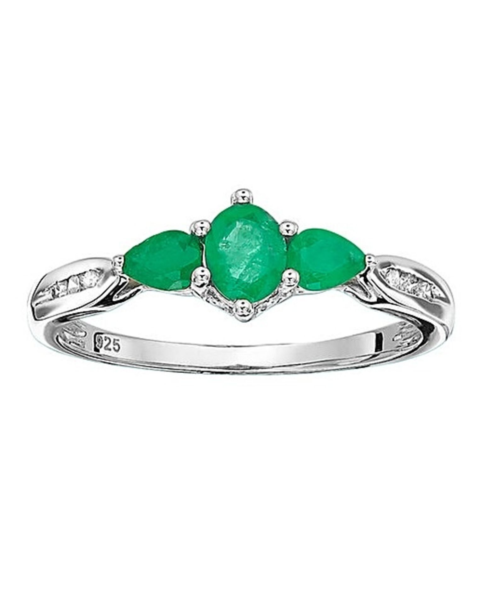 This stunning 925 Solid Sterling Silver ring set with Emerald & White Topaz is a beautiful piece