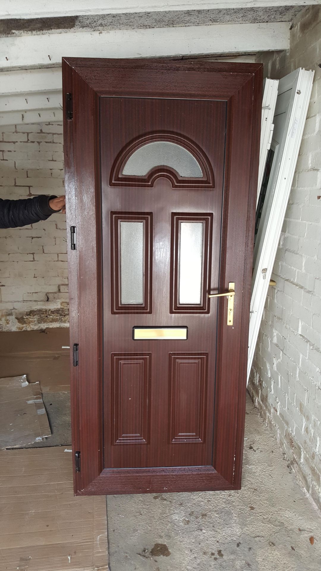 Brown outside White inside Used UPVC Door 850 x 2040 complete with lock & keys