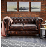 Shoreditch Leather Chesterfield 2-Seater Sofa Antique Brown