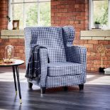 Gingham Wingback Armchair In Blue The Blue Gingham Wingback Armchair is a contemporary take on the