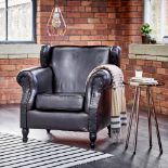 Leather Wingback Armchair With Scroll Arms In Brown Leather Wingback Armchair features an