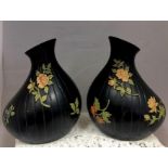 Art Deco pair of Brentleigh Ware vases, foliate on black ground. Good condition with no chips or