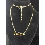 vintage costume jewellery necklace with name pendant for Lillian. Original vintage item in good