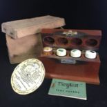 Vintage Troytest Gold Testing Kit with original bottles in hinged wooden case, test papers, gauge