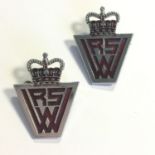 PAIR vintage enamel badges WRVS Women's Royal Voluntary Service. Includes free UK delivery