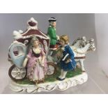 Vintage Porcelain Horse and Carriage with Music Box. Makers mark impressed to base. Condition - very