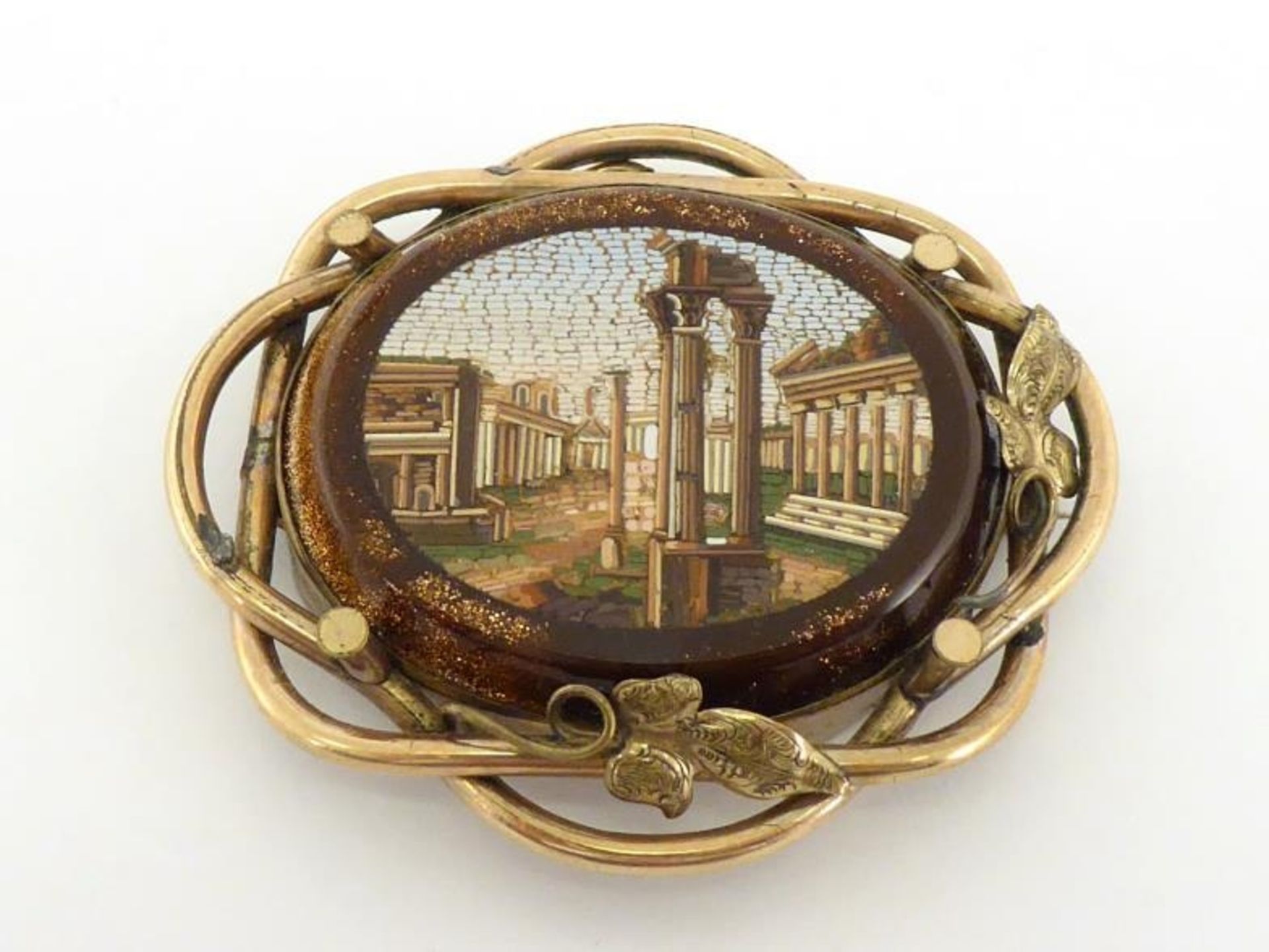 A Victorian micro mosaic petra-dura brooch,