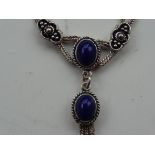 Double Row Necklet set with Blue Stones, (No hallmarks - stamped 925)