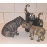 4 Collectable Animal Figures Includes Lladro Hippopotamus, Rhinoceros & Elephants No Reserve