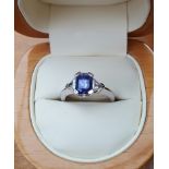 18ct White Gold Birmingham Hallmark Ring UK Size 'N' Tanzanite & 4 Diamonds