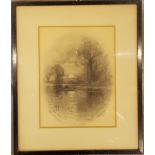 Sketch by Albert E Bailey 'Castle Abbey Pond Near Northampton' signed lower left