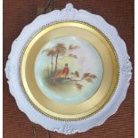 Victorian Edwardian Hand Painted Framed Plate 'Pheasants'