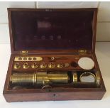 Vintage Brass Field Mircroscope in Original Mahogany Box