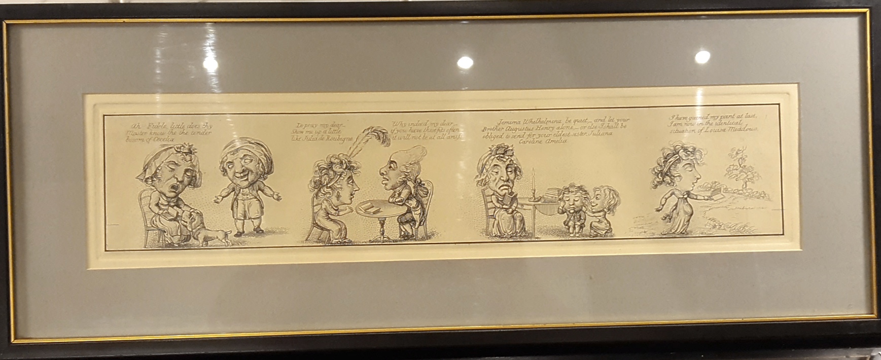 Early Satirical Print Comprising 4 Sketches Georgian Comic Scenes 18th Century