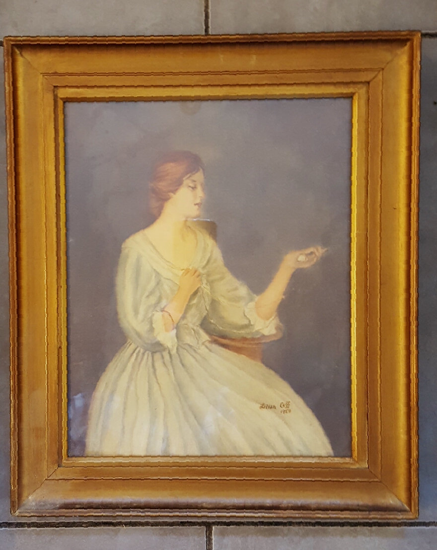 Painting Watercolour Seated Lady Signed Lillian Cuff 1958