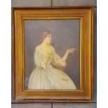 Painting Watercolour Seated Lady Signed Lillian Cuff 1958