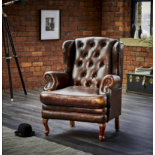 Piccadilly Chesterfield Wingback Leather Armchair In Tan