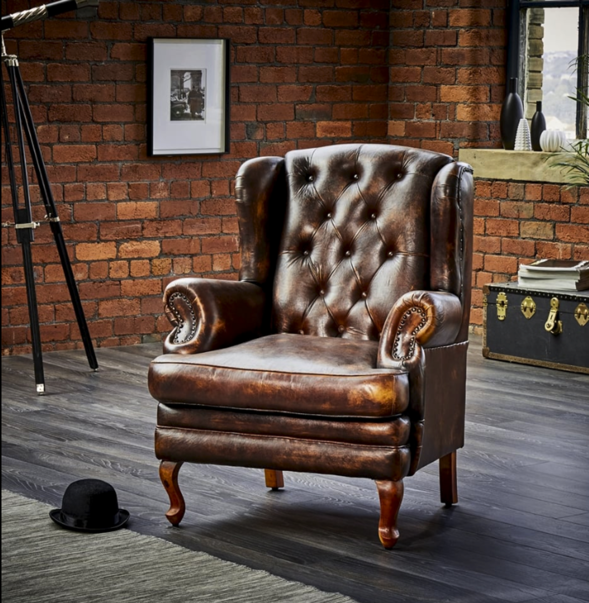 Piccadilly Chesterfield Wingback Leather Armchair In Tan