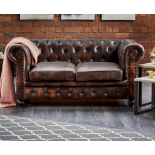 Shoreditch Leather Chesterfield 2-Seater Sofa Antique Brown