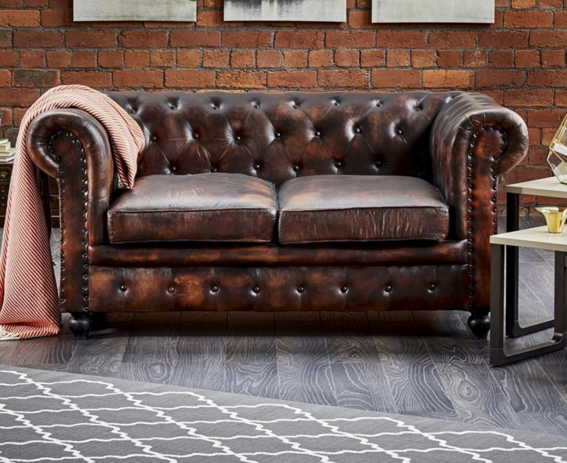 Shoreditch Leather Chesterfield 2-Seater Sofa Antique Brown