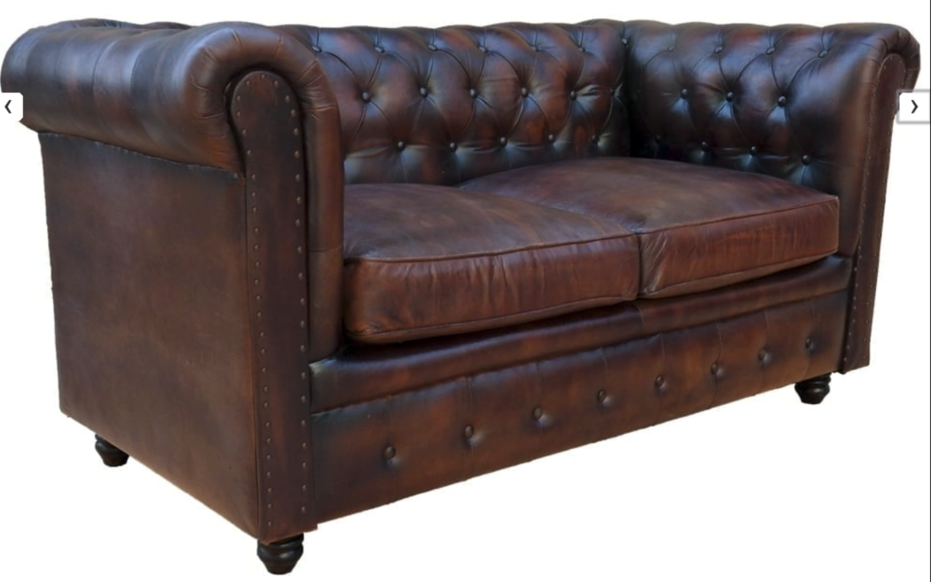 Shoreditch Leather Chesterfield 2-Seater Sofa Antique Brown - Image 2 of 3