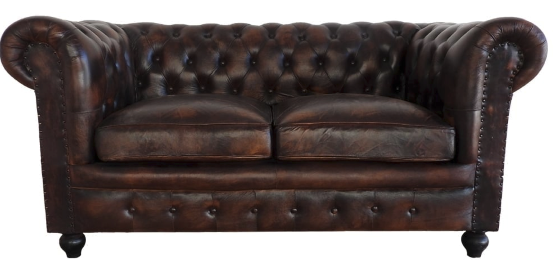 Shoreditch Leather Chesterfield 2-Seater Sofa Antique Brown - Image 3 of 3