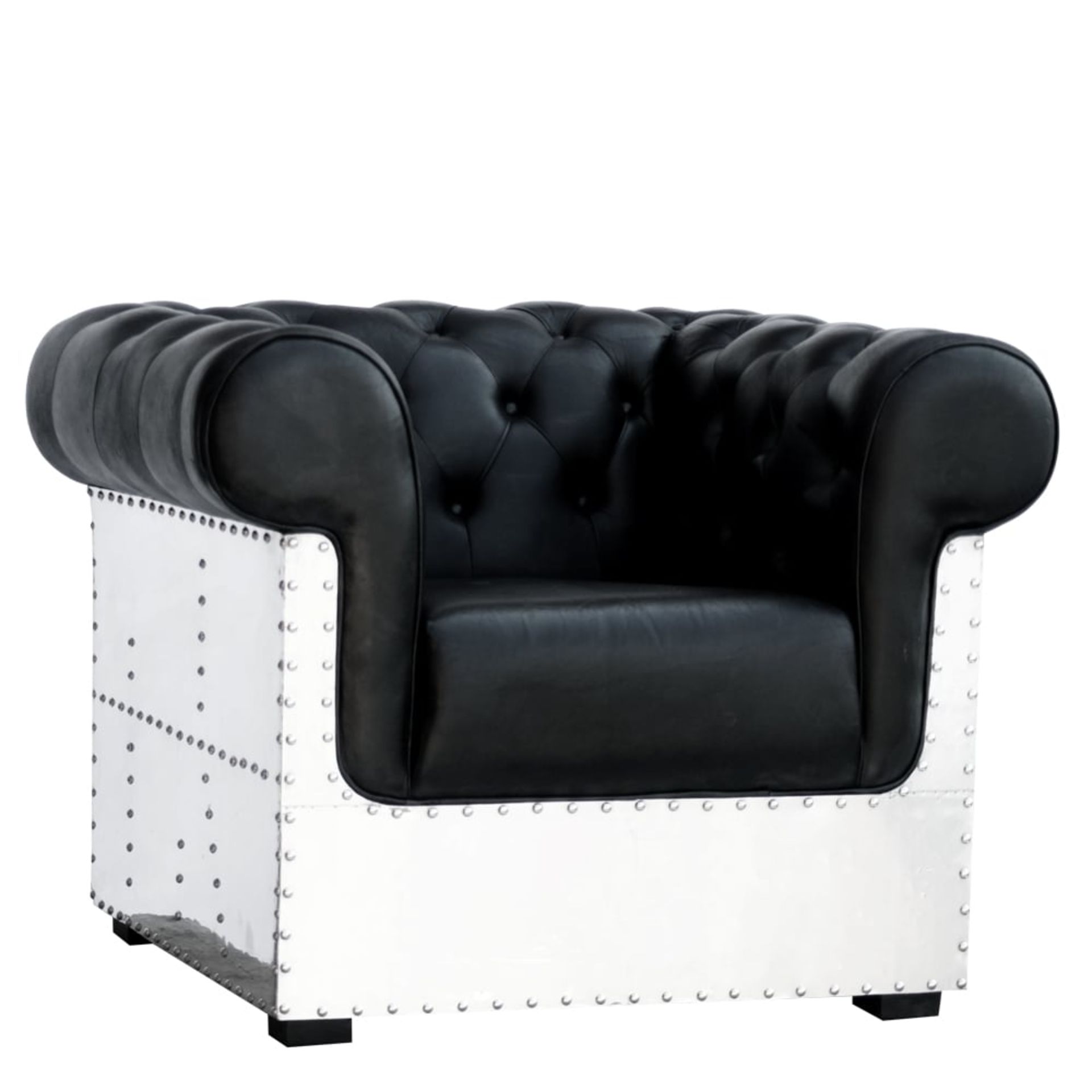 Aviator Leather & Metal Chesterfield Armchair In Black - Image 4 of 5