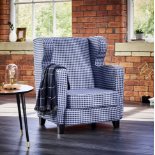 Gingham Wingback Armchair In Blue