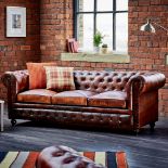 Shoreditch leather Chesterfield 3 seater sofa in Brown.