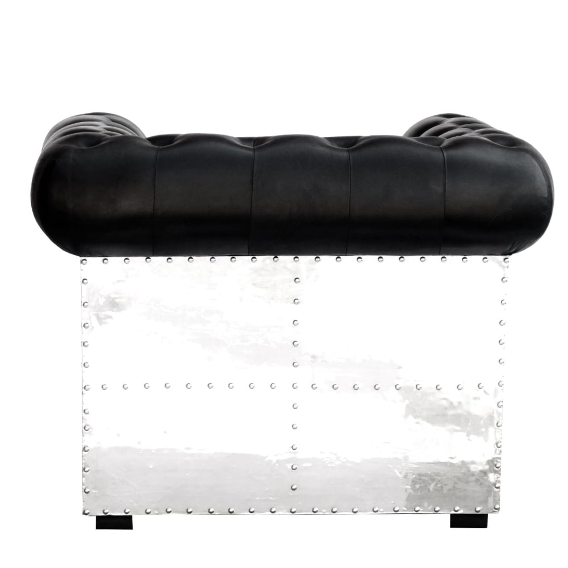 Aviator Leather & Metal Chesterfield Armchair In Black - Image 2 of 5