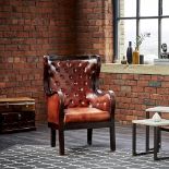 Caff Curve Leather & Wood Armchair In Brown