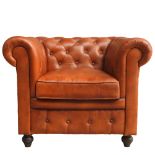 Shoreditch Low Back Leather Chesterfield Club Armchair In Tan Handmade