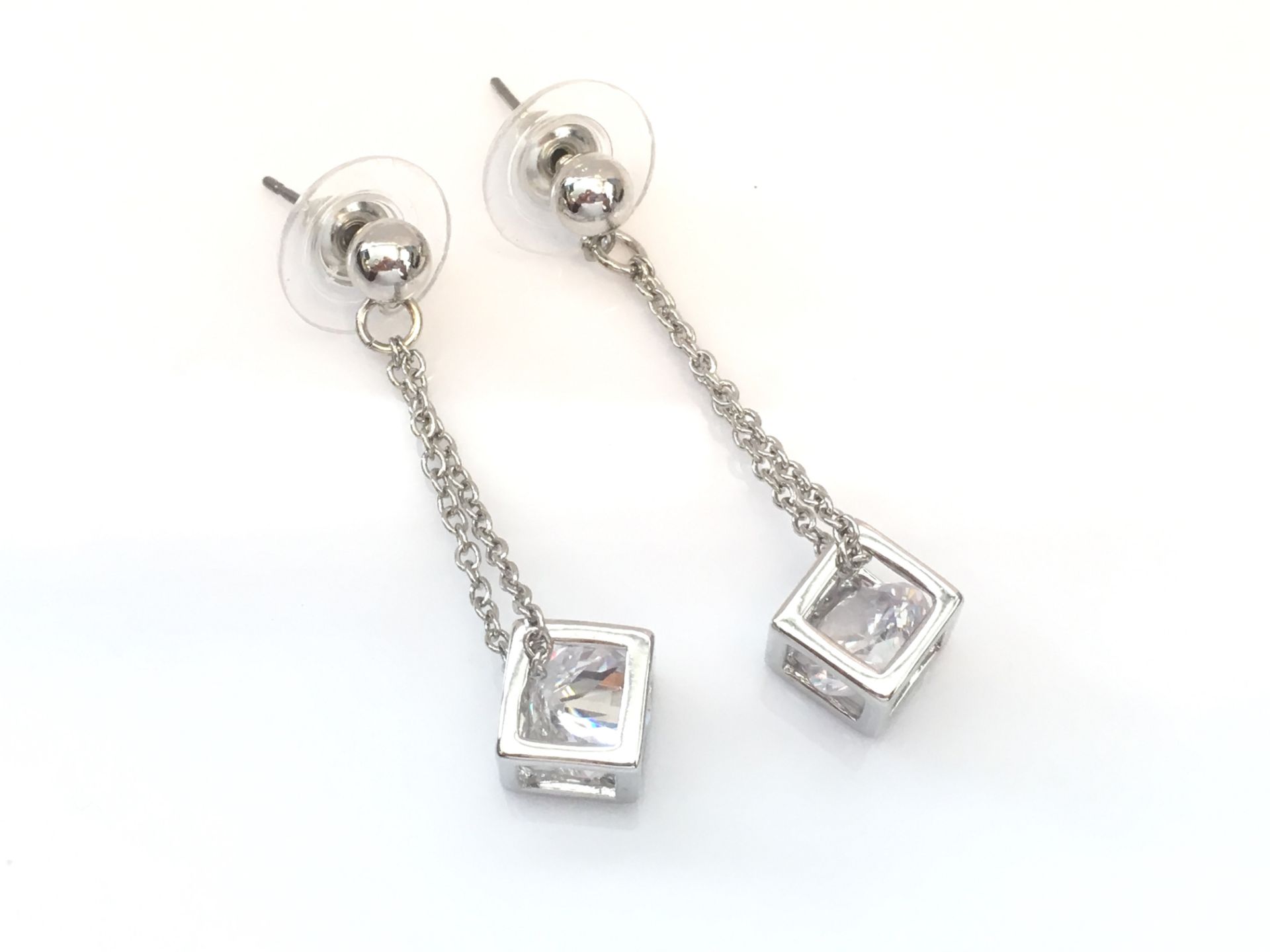 Silver Necklace and Earring set with Swarovski Crystal AND CUBE DETAIL - Image 4 of 4