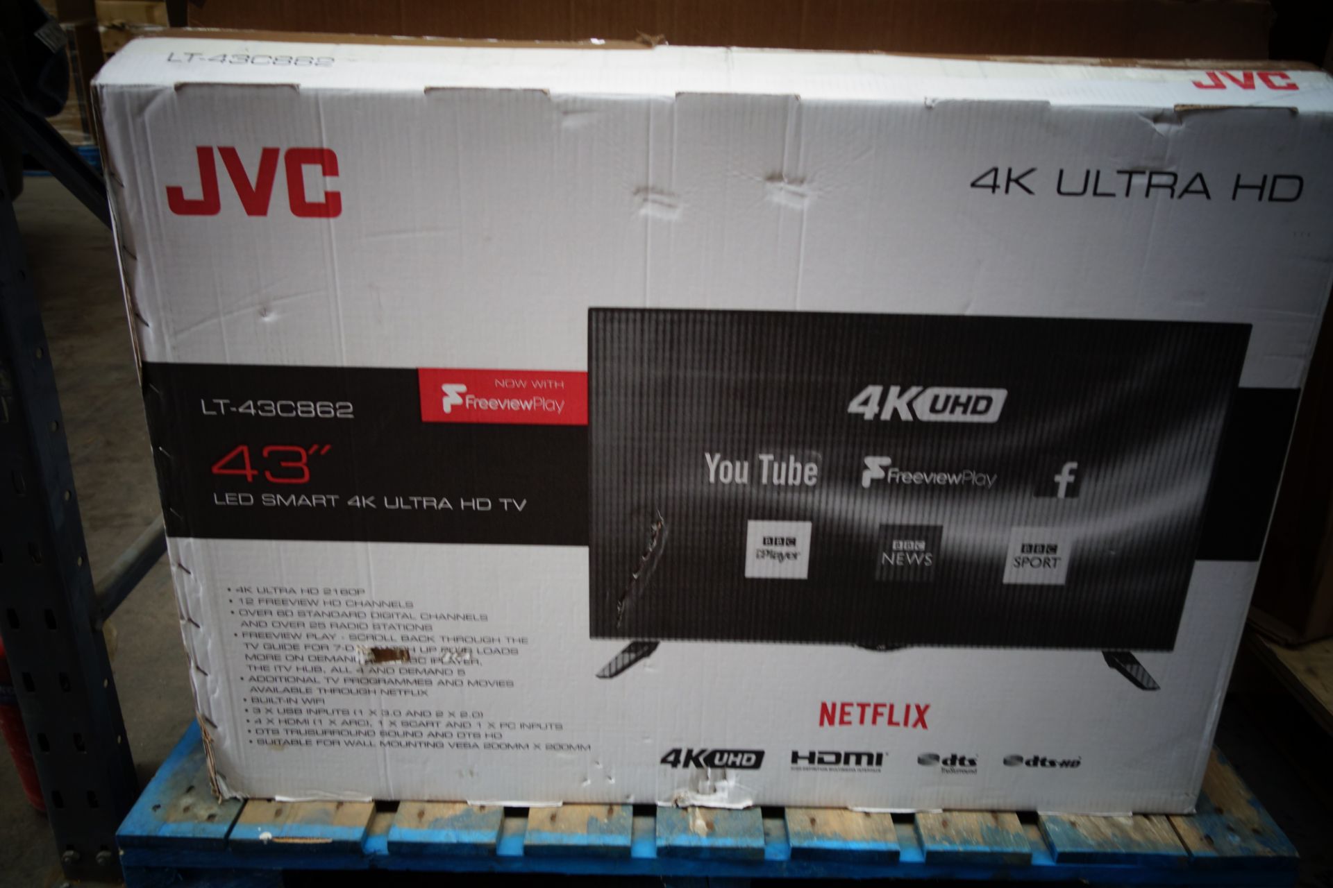 (T26) JVC LT-43C862 Smart 4K Ultra HD 43" LED TV. RRP £449. 4K Ultra HD resolution brings