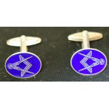 Masonic Blue Enamel Cufflinks In Box