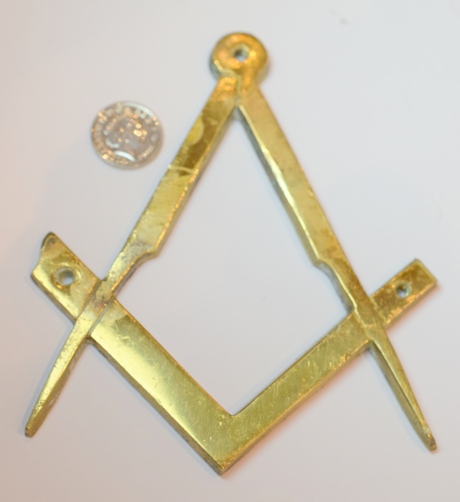 Original Masonic Brass Square And Compass From Lodge Door