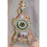 Porcelain Clock With Scrollwork And Painted Panel A/F