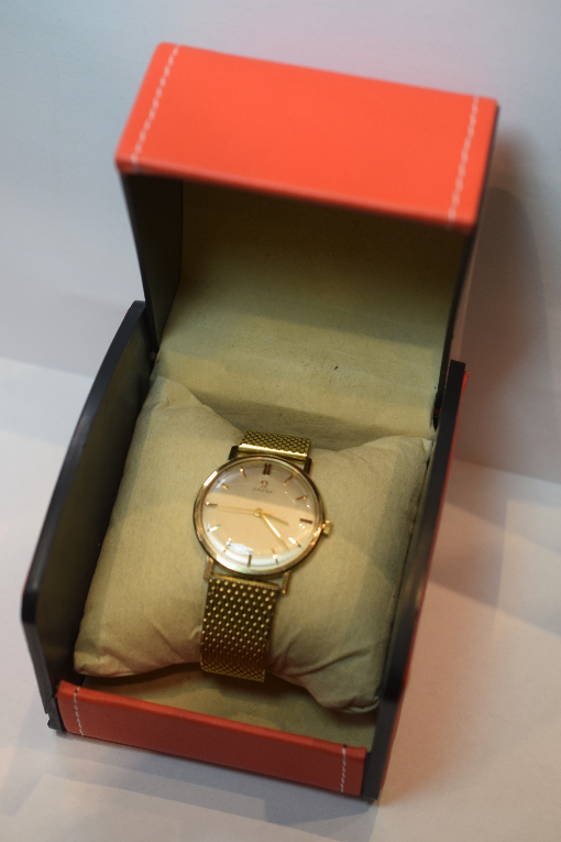 9ct Gold Omega Manual Wind On Mesh Bracelet Complete With Box - Bild 8 aus 9