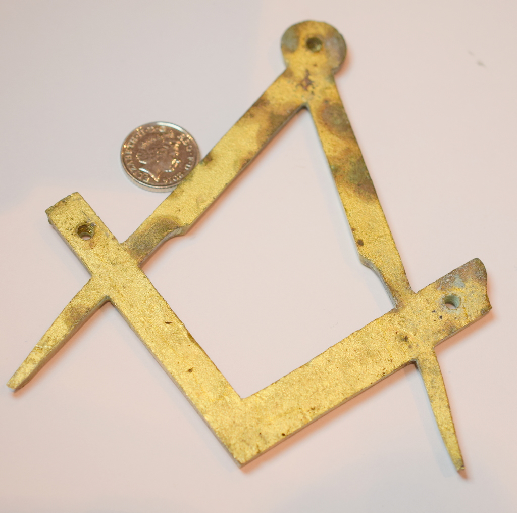 Original Masonic Brass Square And Compass From Lodge Door - Image 3 of 4