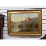 Joel Owen (act.1891-1931) Large Oil Painting Lake And Mountains 1926