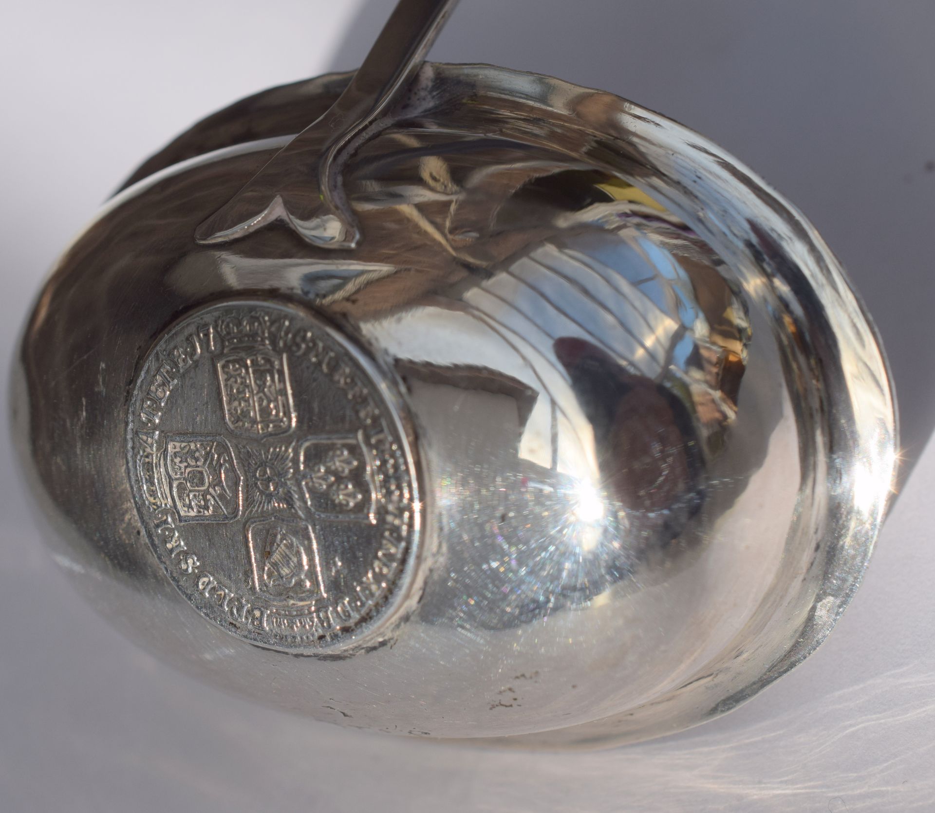 Silver Punch Ladle Or Toddy With Silver Coin Dated 1745 In Bowl - Image 5 of 8