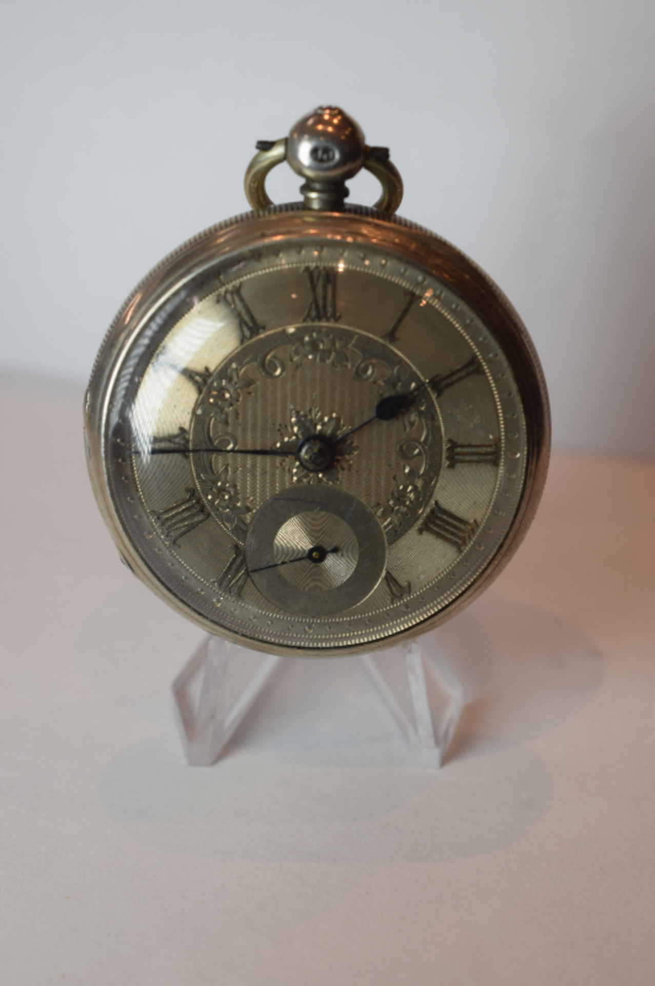 Open Face Silver Pocket Watch With Engraving Roman Numerals - Image 5 of 5