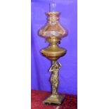 Victorian Bronze Oil Lamp With Classical Figure Of A Lady