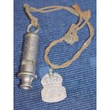 ARP Silver Badge And Whistle WW2