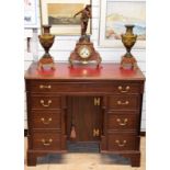 Small Victorian Red Leather Top Mahogany Desk With Locking Cabinet