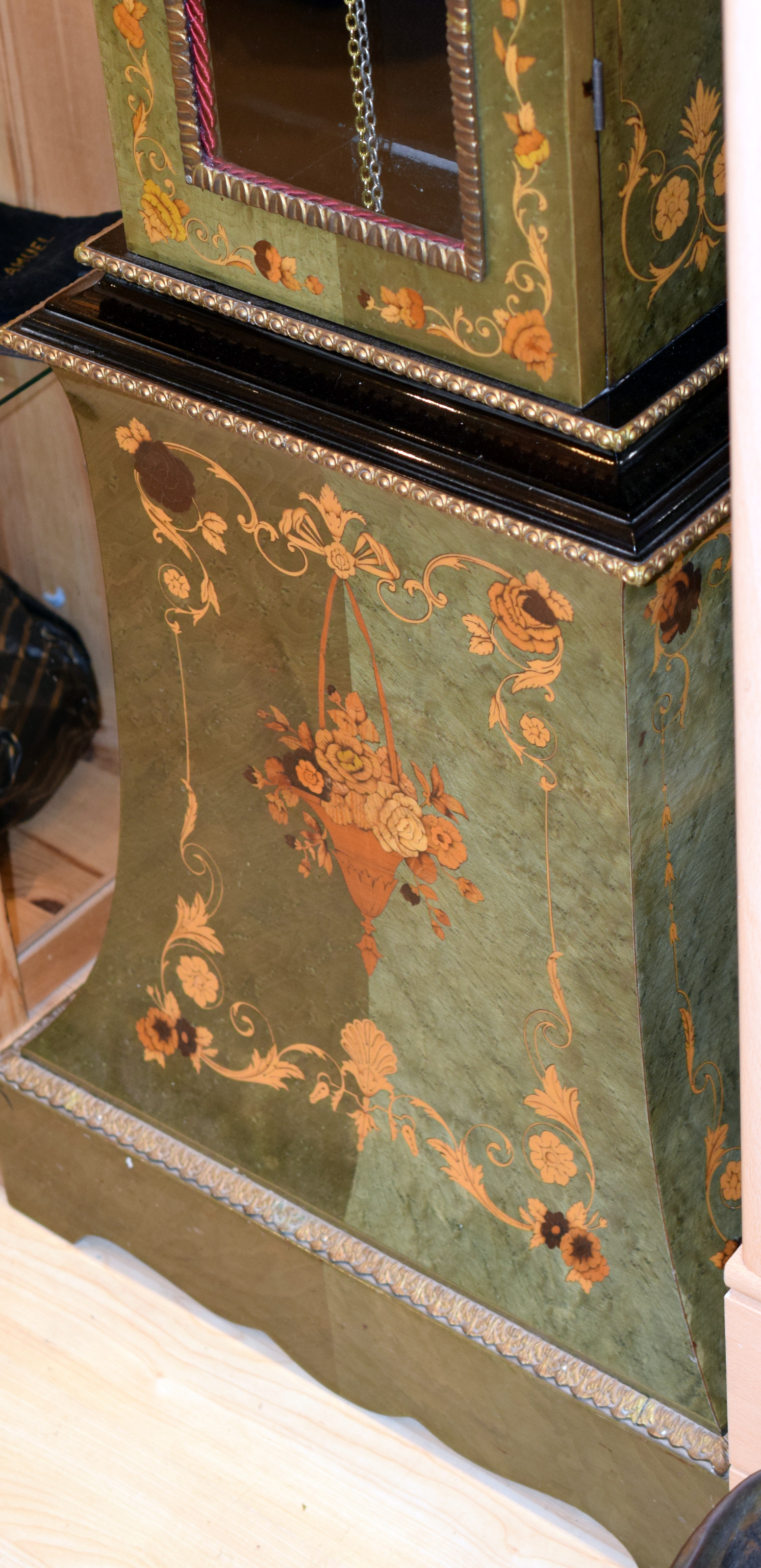 French Inlaid Green Chinoiserie Style Grandfather Clock - Image 6 of 6