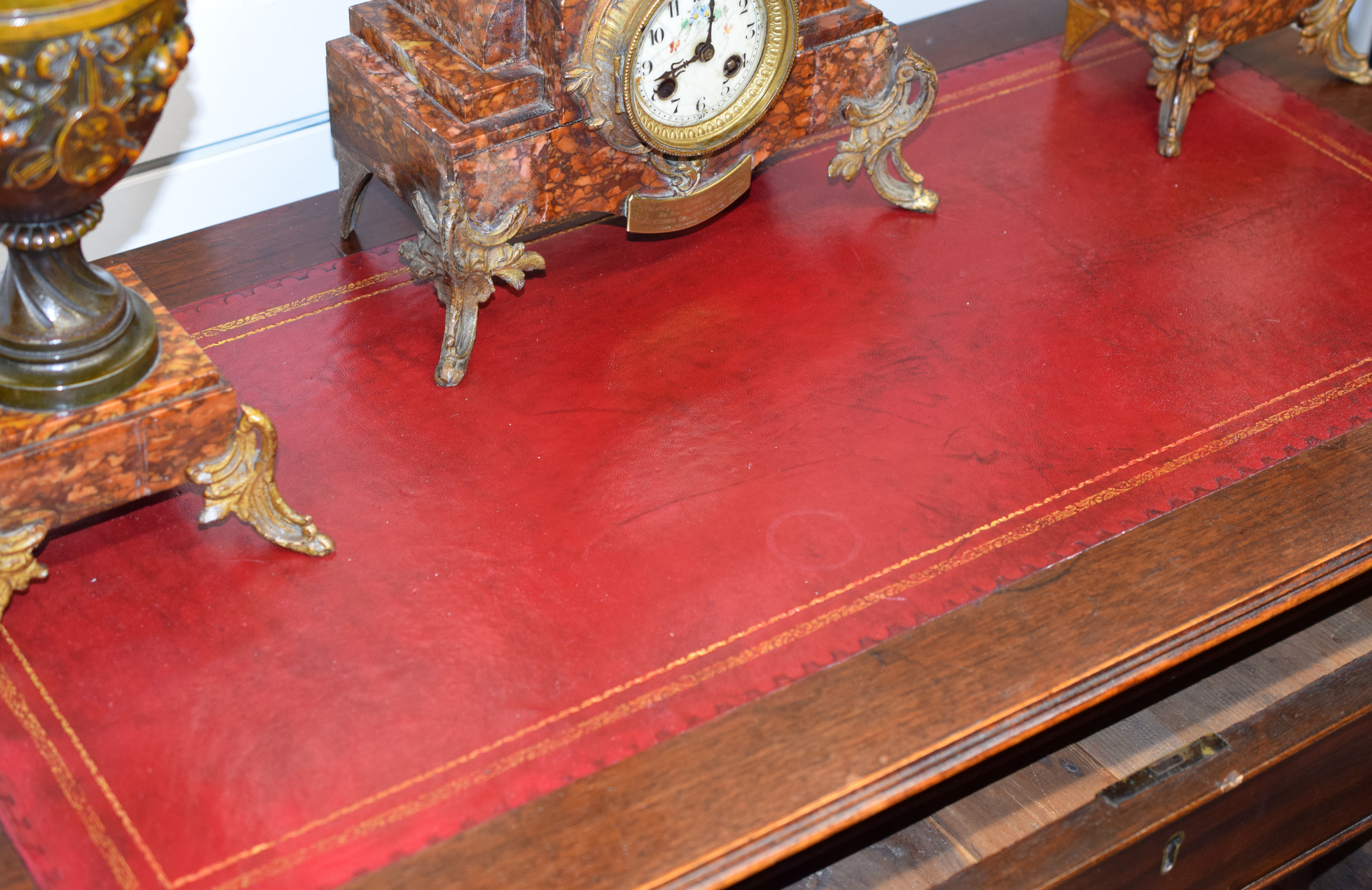 Small Victorian Red Leather Top Mahogany Desk With Locking Cabinet - Image 3 of 4